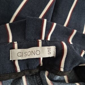 Ci Sono Striped Navy Tie Waist Dress Pants